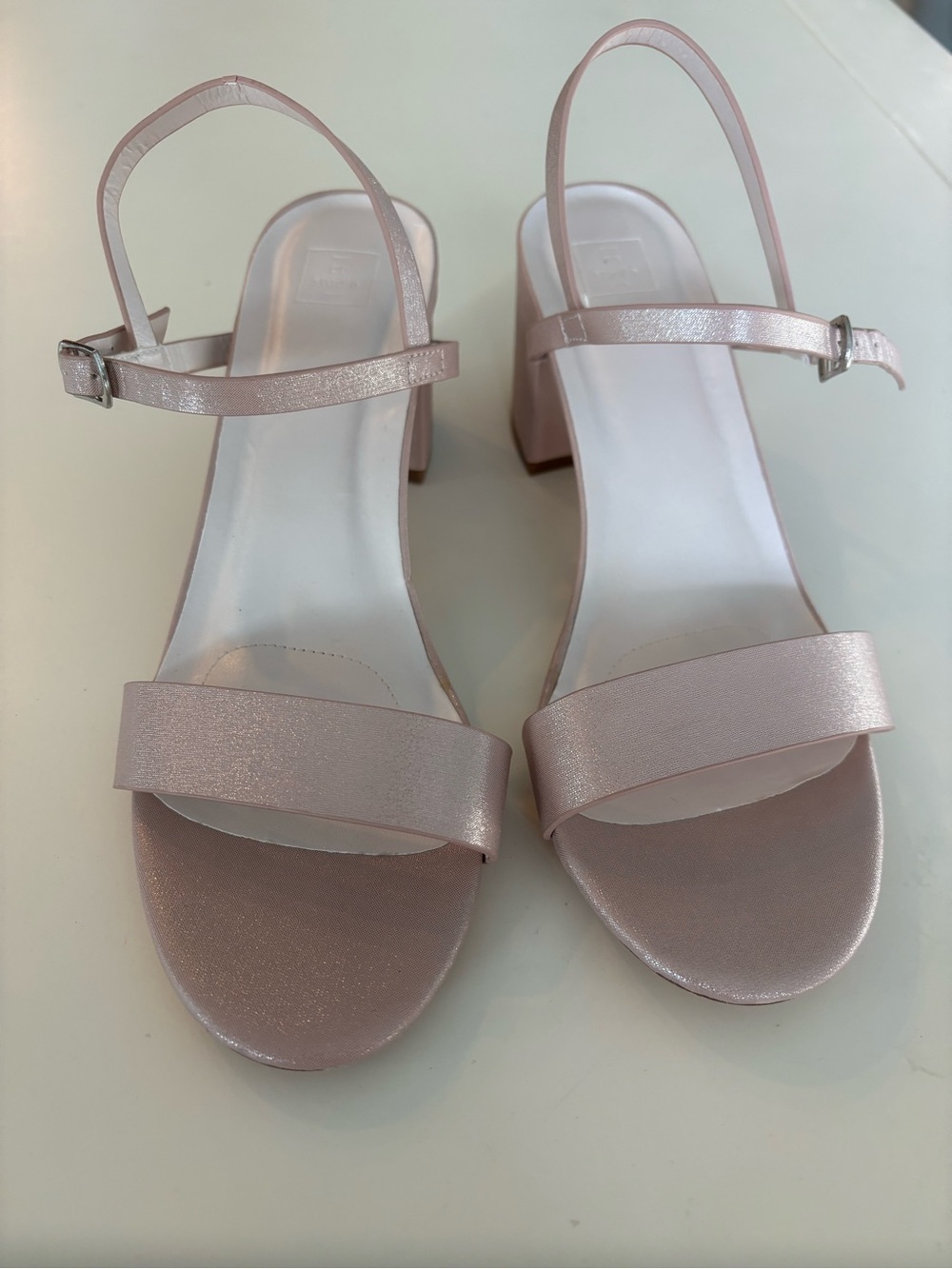 David’s Bridal Women's Metallic Blush Strap Block Heel Sandals 7.5